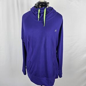 Adidas Hoodie Women's XL Purple Climalite Neon Green Drawstrings Long Sleeve